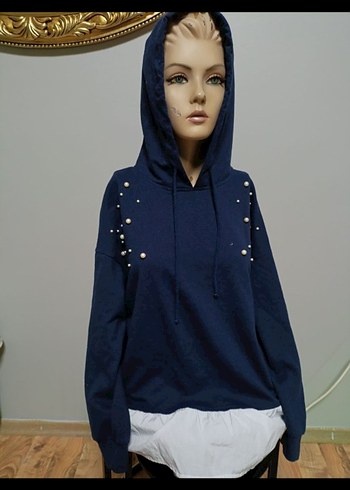 İnci Detaylı Kapüşonlu Kadın Sweatshirt - Görsel 2