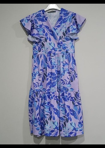 Mor V Yaka Midi Elbise - Görsel 3