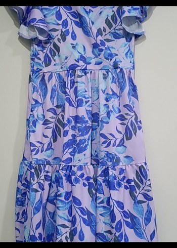 Mor V Yaka Midi Elbise - Görsel 8