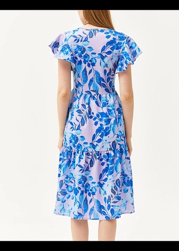 Mor V Yaka Midi Elbise - Görsel 2