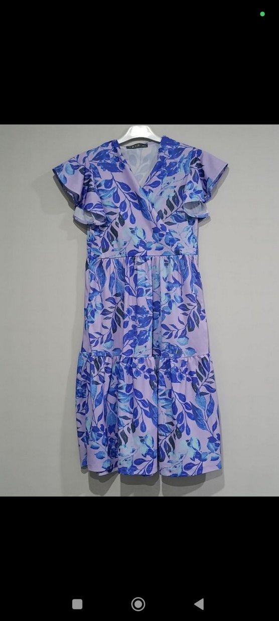 Mor V Yaka Midi Elbise - Görsel 3