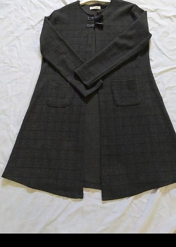 Gri Kareli Midi Kadın Kaban - Görsel 3