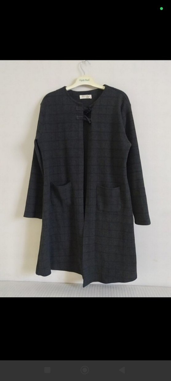 Gri Kareli Midi Kadın Kaban - Görsel 2