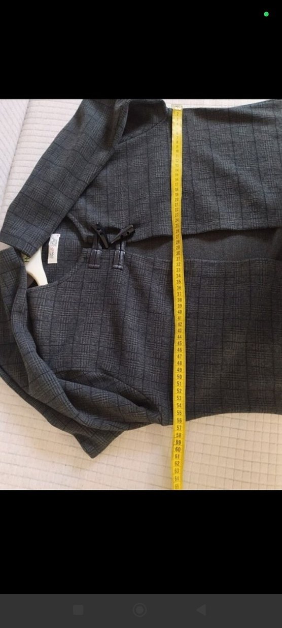 Gri Kareli Midi Kadın Kaban - Görsel 4