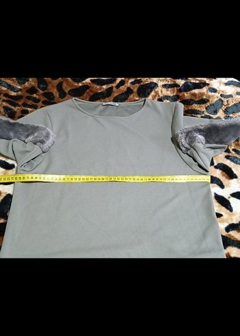 Kadın hakibyesil Denim Tunik, Kürklü Kısa Kollu - Görsel 8