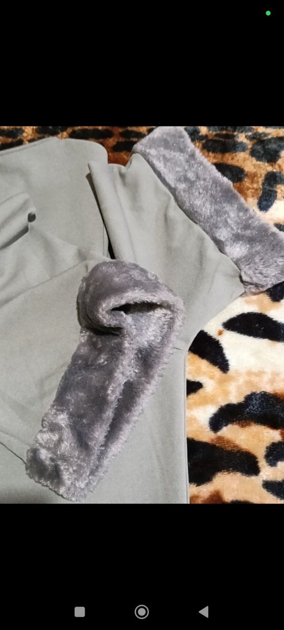 Kadın hakibyesil Denim Tunik, Kürklü Kısa Kollu - Görsel 3