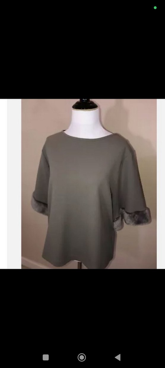 Kadın hakibyesil Denim Tunik, Kürklü Kısa Kollu - Görsel 2