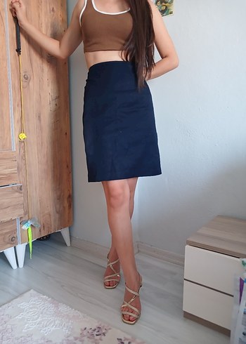 Lacivert Mini Süet Kalem Etek