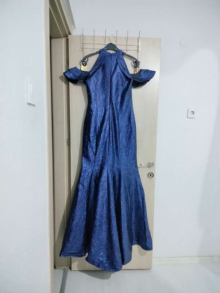 Sıfır Abiye Parlak Lacivert Büyük Beden - Görsel 5