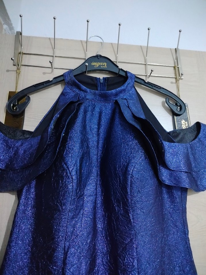 Sıfır Abiye Parlak Lacivert Büyük Beden - Görsel 2