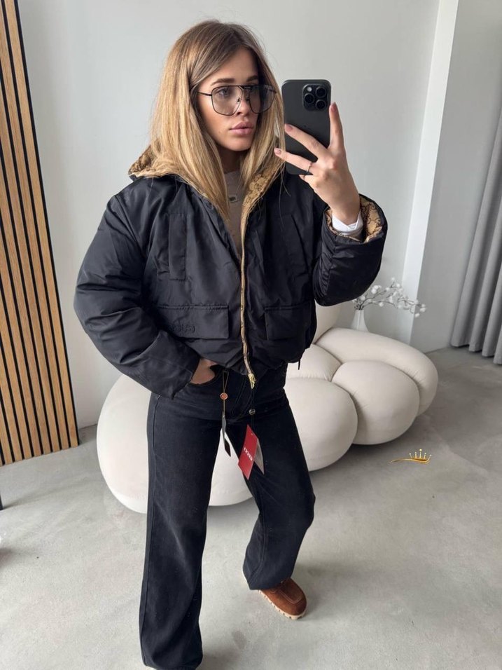 Düğmeli Yılan Desenli Kahverengi Ceket - Görsel 3