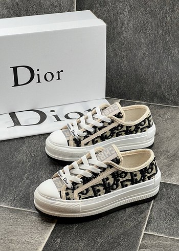 Beyaz Gri Platform Topuklu Dior Sneakers - Görsel 7
