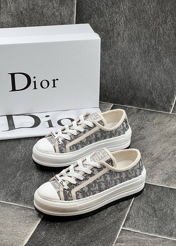 Beyaz Gri Platform Topuklu Dior Sneakers - Görsel 12