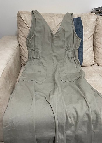 Kadın haki Keten Uzun Tulum - Görsel 2