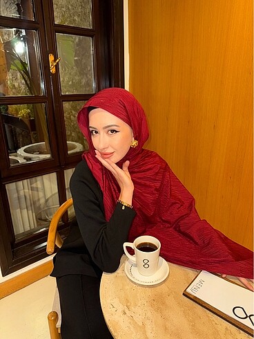 Kırmızı Jakar Şal - Görsel 6