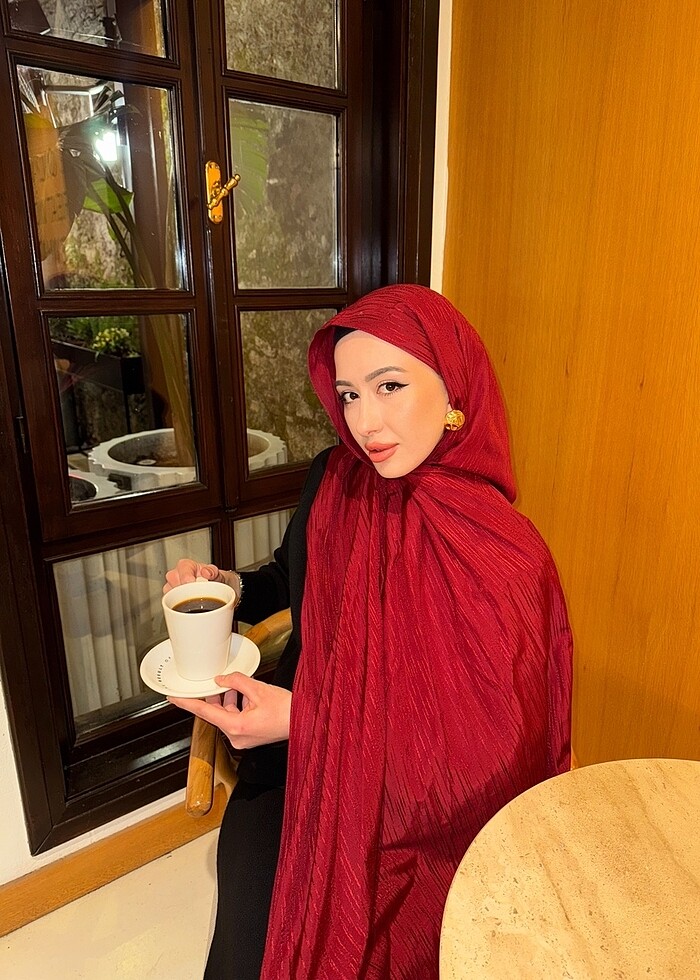 Kırmızı Jakar Şal - Görsel 4