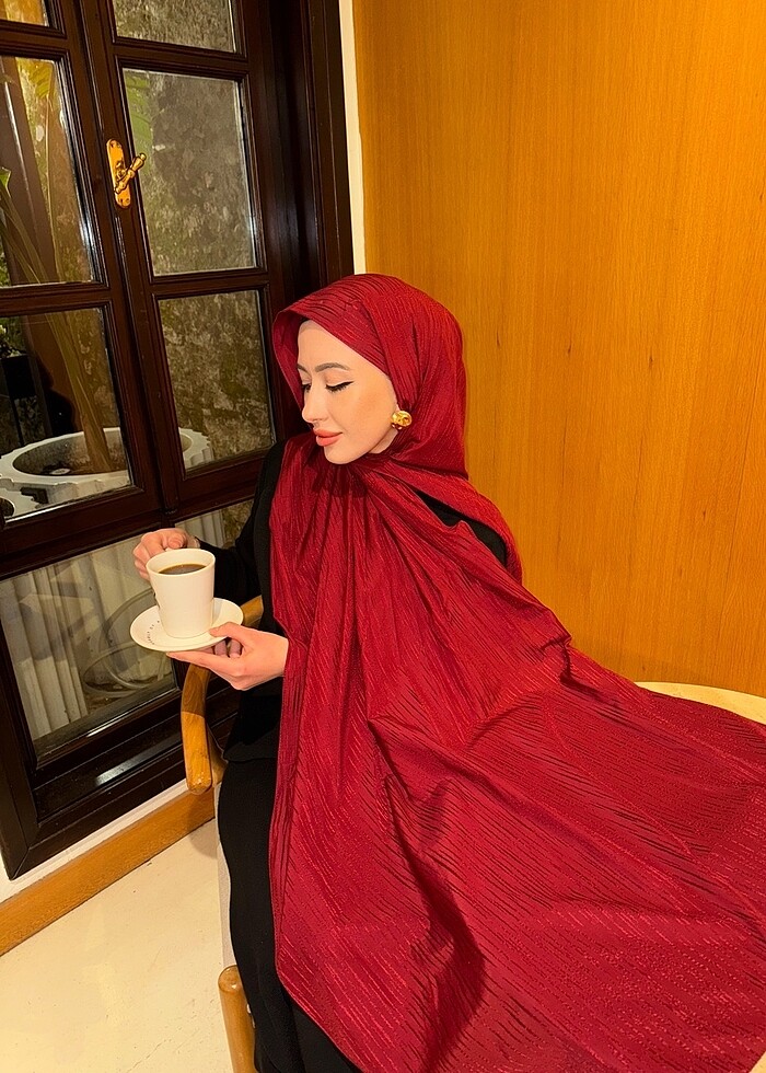 Kırmızı Jakar Şal - Görsel 2