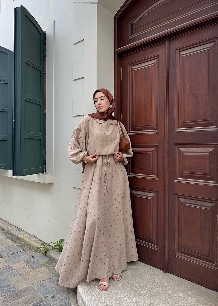 Desenli Müslin Elbise - Görsel 5