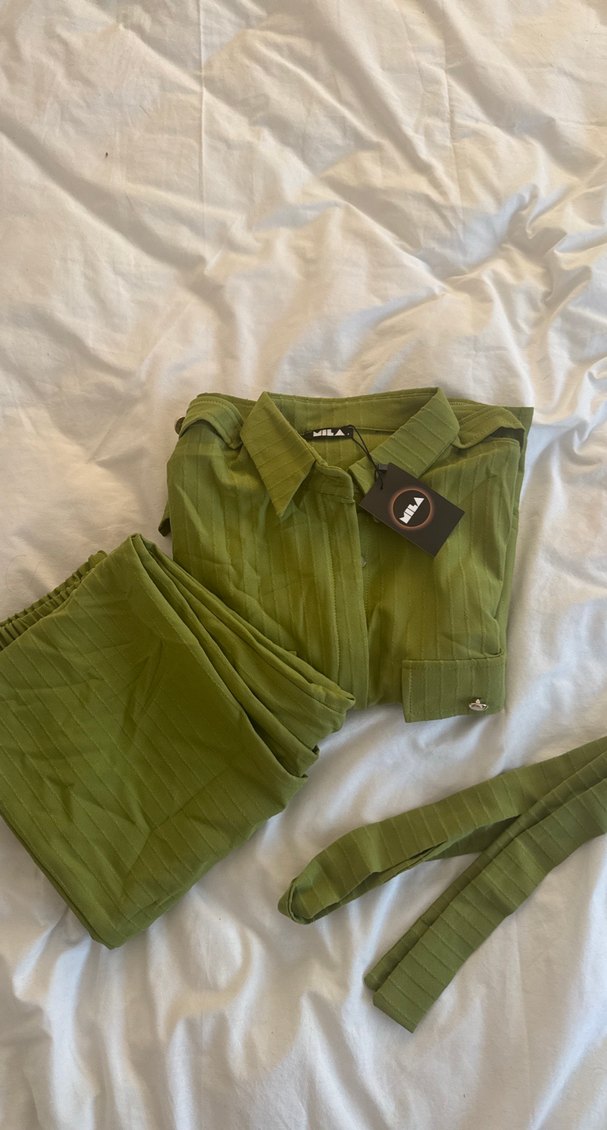 Haki Renkli Uzun Keten Kadın Takım - Görsel 2