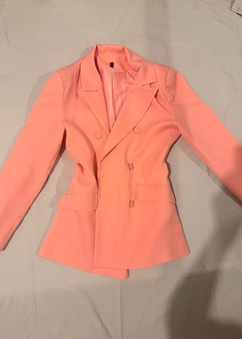 s Beden Pembe Düğmeli Midi Kadın Blazer Ceket