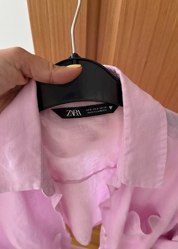 s Beden pembe Renk Pembe Zara Keten Gömlek