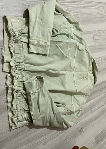 Beyaz Midi Keten Denim Ceket - Görsel 7