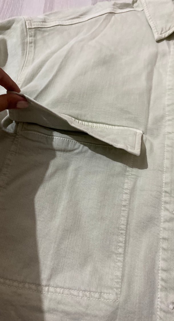 Beyaz Midi Keten Denim Ceket - Görsel 4