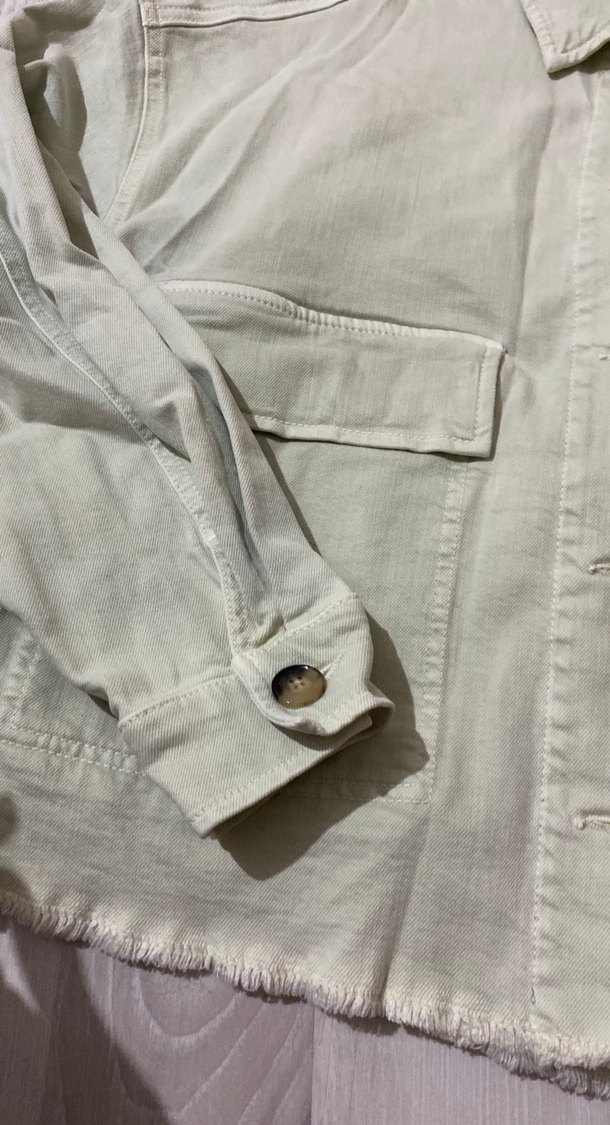 Beyaz Midi Keten Denim Ceket - Görsel 3