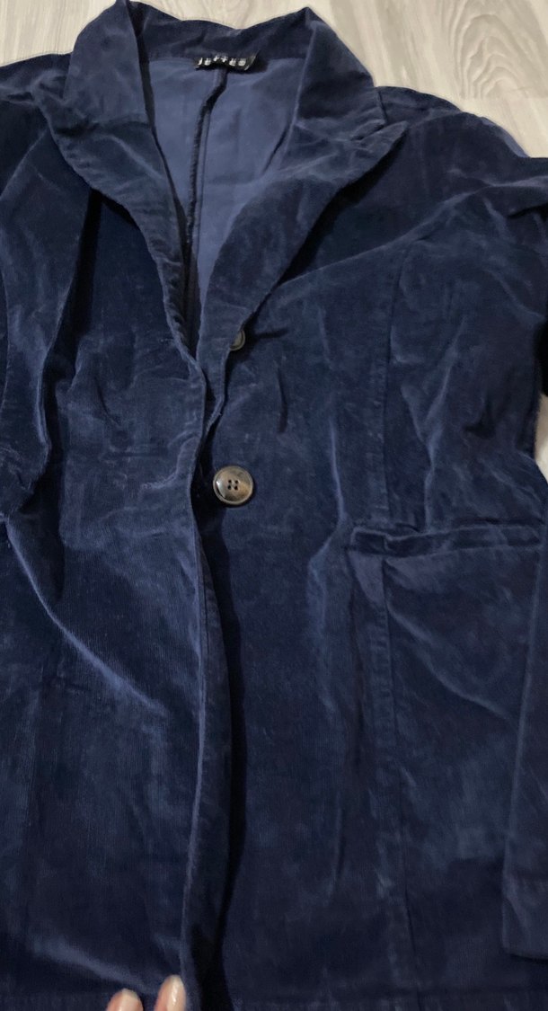 Düğmeli Lacivert Süet Kadın Blazer - Görsel 2