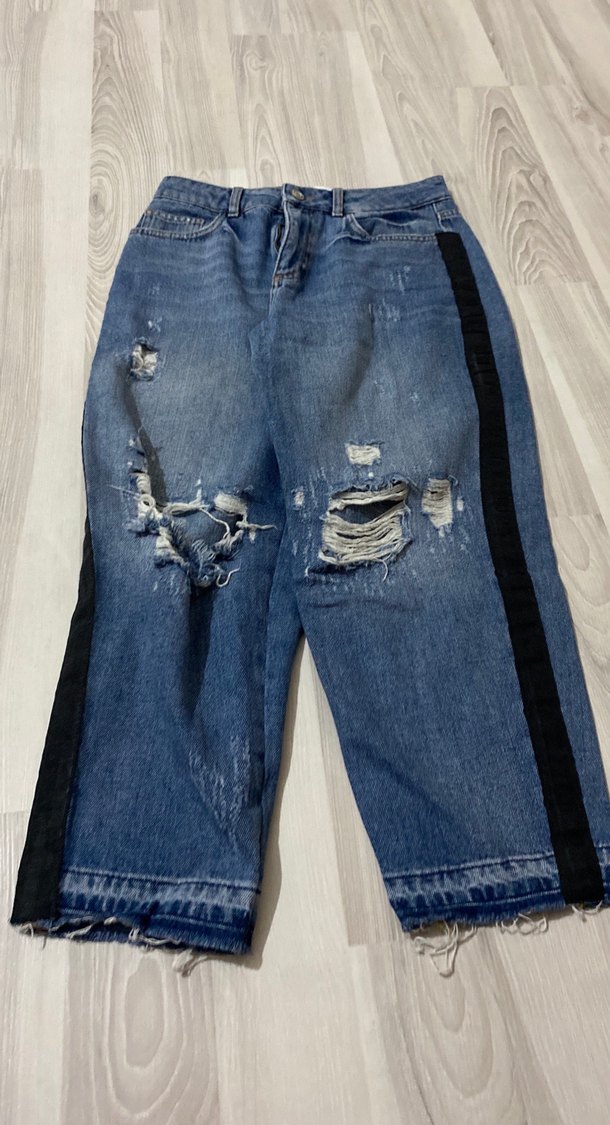 Kadın Mavi Yırtık Midi Kot Pantolon - Görsel 2