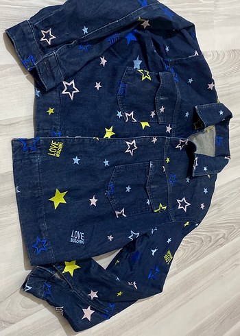 Renkli Baskılı Mavi Kadın Denim Ceket