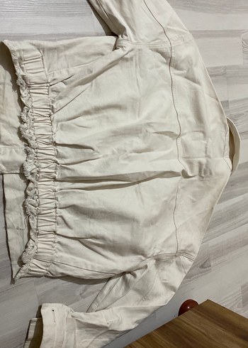 Düğmeli Beyaz Keten Midi Kadın Ceket - Görsel 5