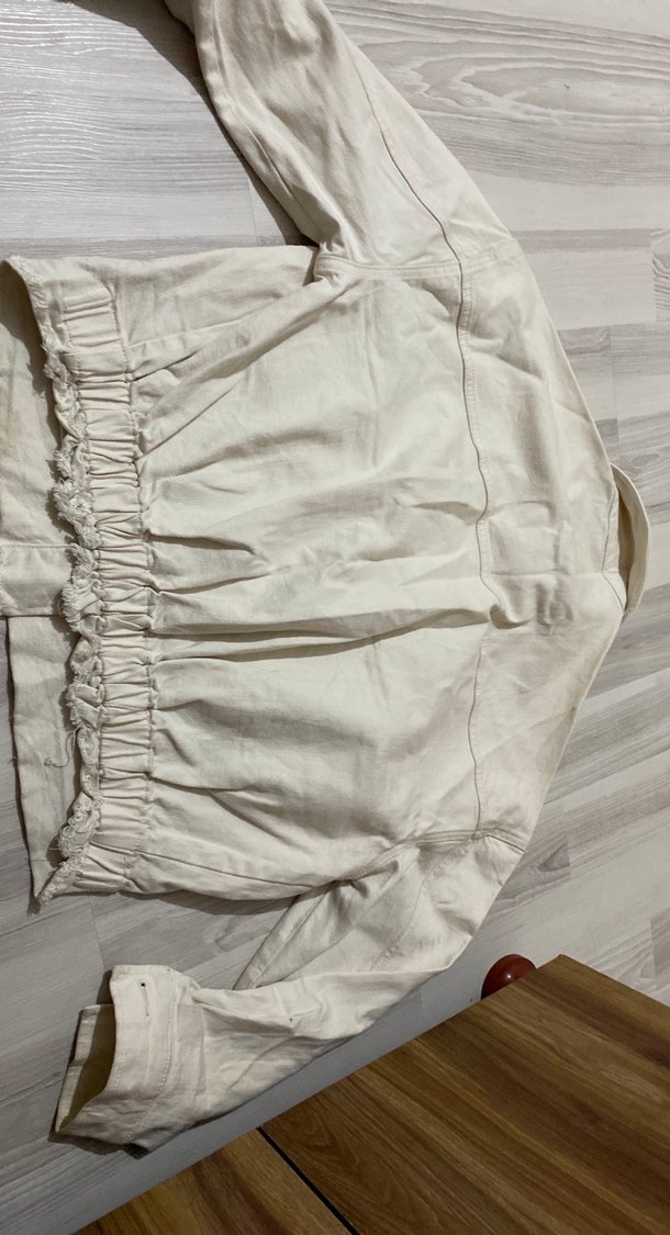 Düğmeli Beyaz Keten Midi Kadın Ceket - Görsel 5