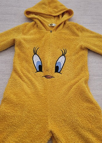6 Yaş Beden Sarı Kapüşonlu Tweety Çocuk Tulum 6 Yaş