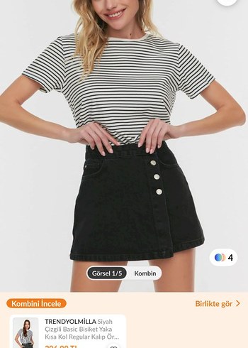 Düğmeli Siyah Mini Denim Şort Etek