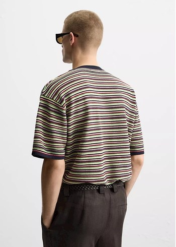 m Beden Zara Çizgili Regular Fıt Örgü T-shirt