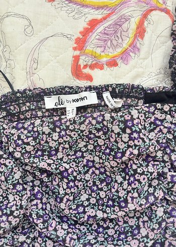 Mor Desenli Drapeli Straplez Mini Bluz - Görsel 4