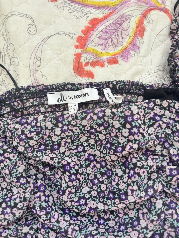 Mor Desenli Drapeli Straplez Mini Bluz - Görsel 4