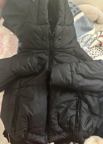 Siyah Puff Mont, Yüksek Yakalı, beli lastikli - Görsel 2