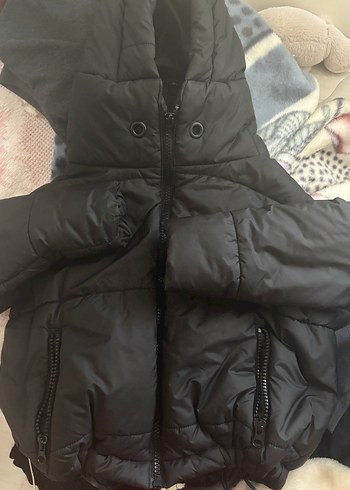 Siyah Puff Mont, Yüksek Yakalı, beli lastikli - Görsel 3