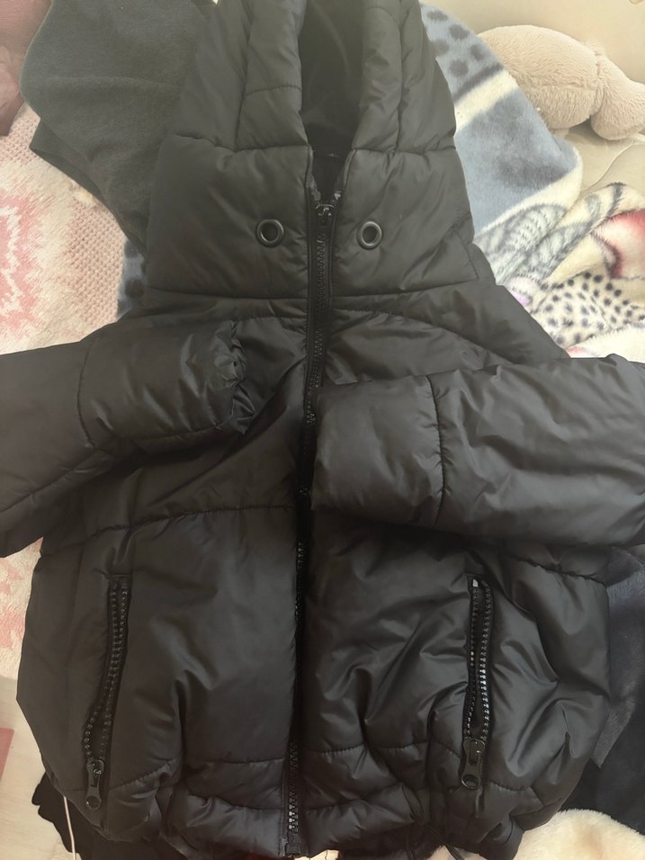 Siyah Puff Mont, Yüksek Yakalı, beli lastikli - Görsel 2