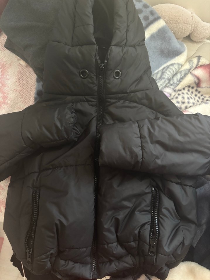 Siyah Puff Mont, Yüksek Yakalı, beli lastikli - Görsel 3