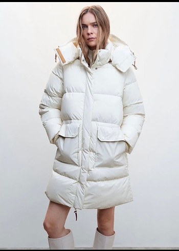 Beyaz Kadın Midi Kışlık Mont mango - Görsel 3