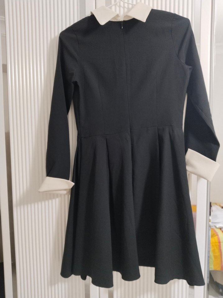 Siyah Uzun Kollu Pilili Kadın Elbise - Görsel 2