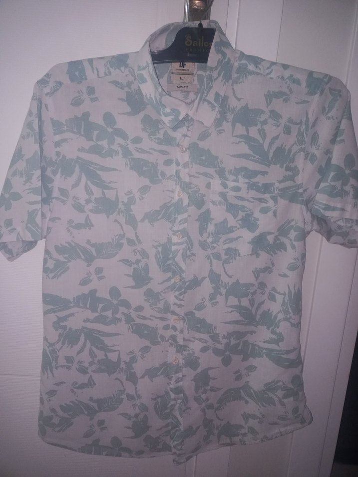 Beyaz Desenli Kısa Kollu Erkek Gömlek - Görsel 3