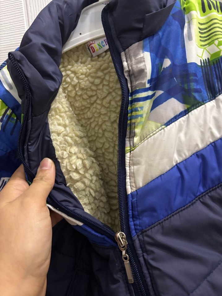 Parlak Mavi Desenli Fermuarlı Erkek Mont - Görsel 5