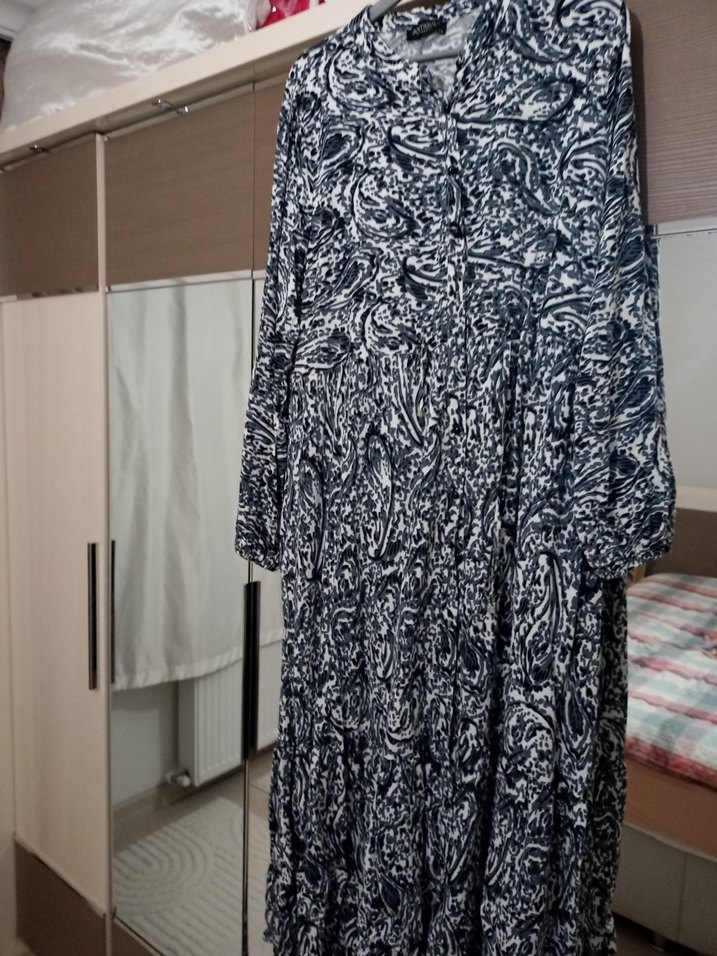 Bohem Siyah Gri Uzun Piliseli Elbise - Görsel 4