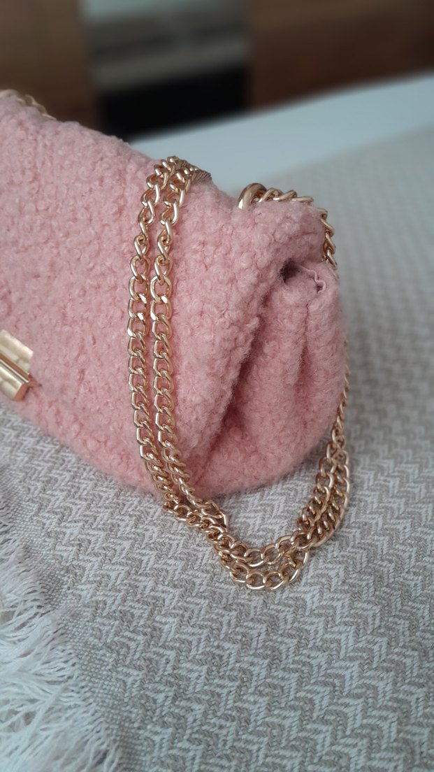 Pembe Peluş Kadın Omuz Çantası - Görsel 3