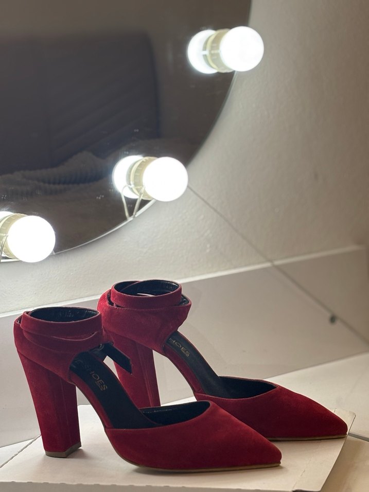 Kırmızı Süet Topuklu Kadın Ayakkabı - Görsel 3