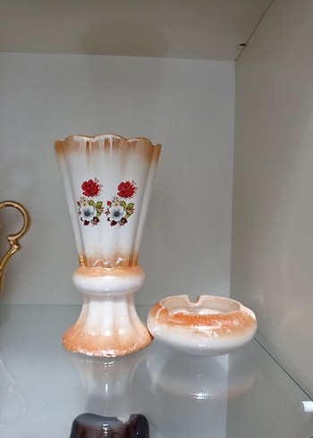 Çiçek Desenli Beyaz Vazo takimi - Görsel 5